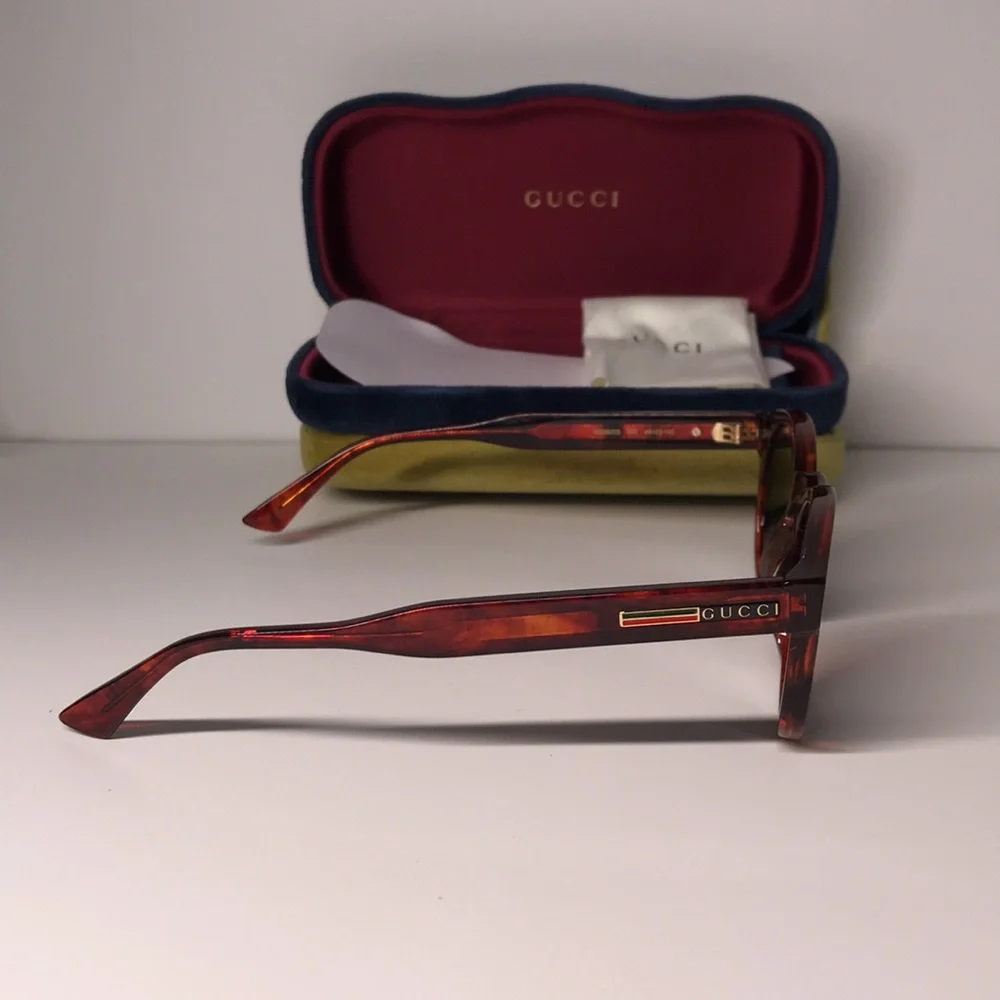 Gucci GG0825S 005 49 Havana Grey Round Sunglasses | New Authentic